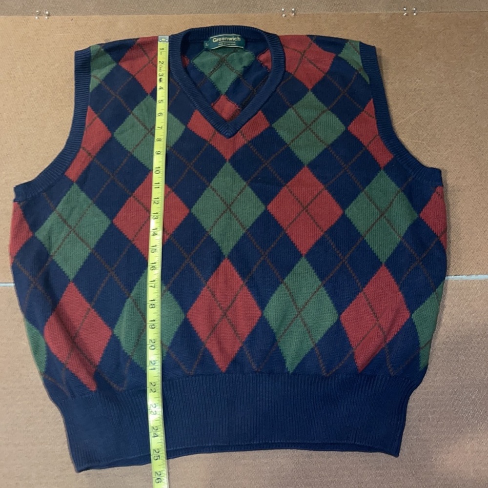 Greenwich argyle plaid Vest 100% cotton L - Picture 4 of 8
